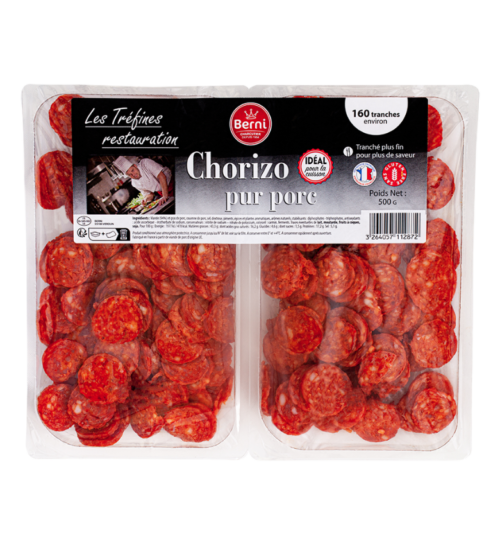 packshot Chorizo tranché Berni de la gamme tréfines restauration