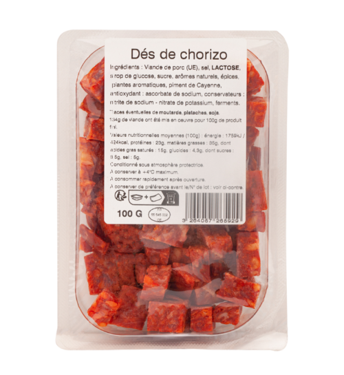 packshot Dés de chorizo berni gamme le frais emballé