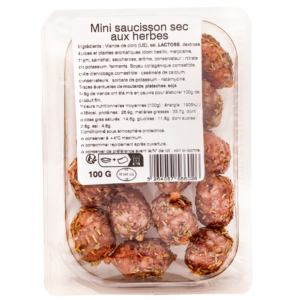 packshots Mini saucissons secs aux herbes berni de la gamme le frais emballé