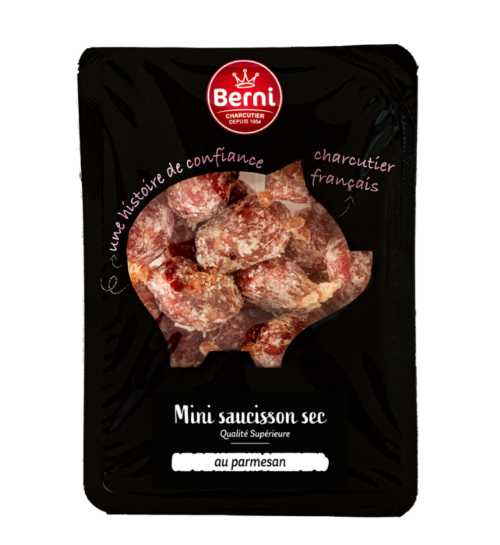 Photo packshot des mini saucisson sec au parmesan berni