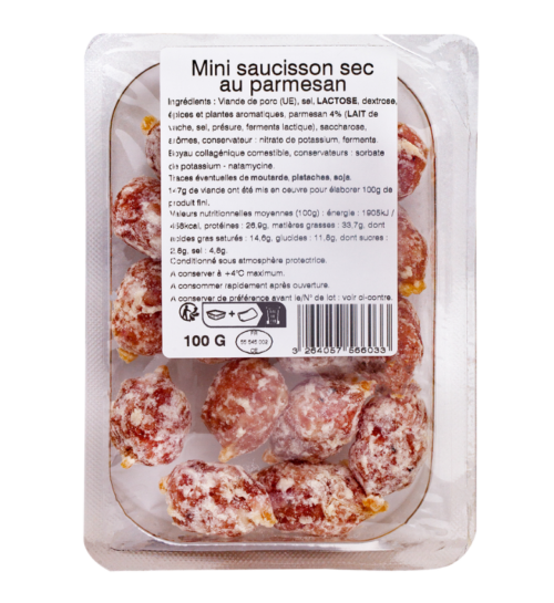 packshots Mini saucissons secs au parmesan berni de la gamme le frais emballé