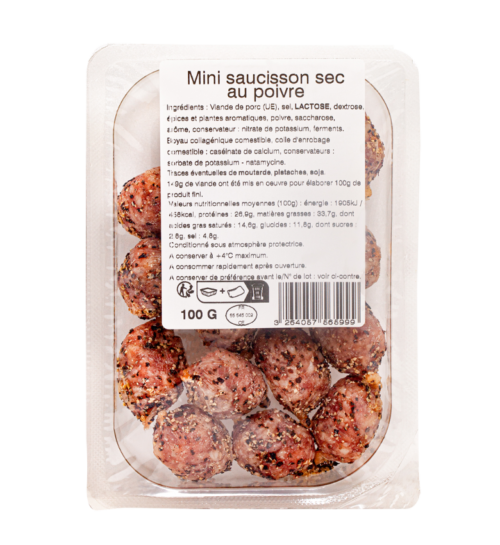 packshot Mini saucissons secs au poivre berni gamme frais emballé