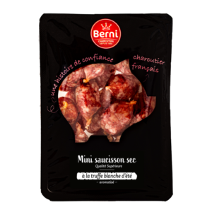 Photo packshot des mini saucisson sec truffe blanche d'été berni