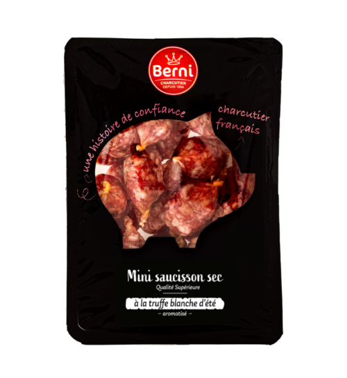 Photo packshot des mini saucisson sec truffe blanche d'été berni