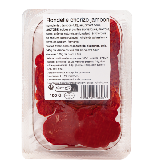 packshot Rondelles chorizo jambon berni gamme le frais emballé