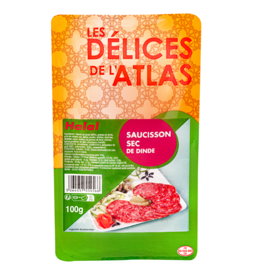 packshot Saucisson de dinde halal tranché berni