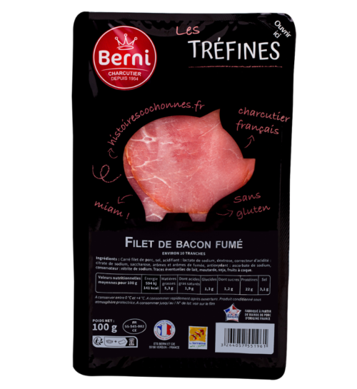 Packshot Filet de bacon fumé Berni gamme tréfines