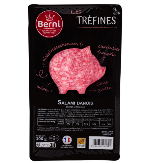 Packshot salami danois Berni de la gamme tréfines