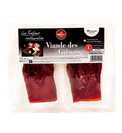 Packshot viande des grisons gamme tréfines restauration de Berni