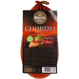 Packshot chorizo fort sans sel nitrité berni