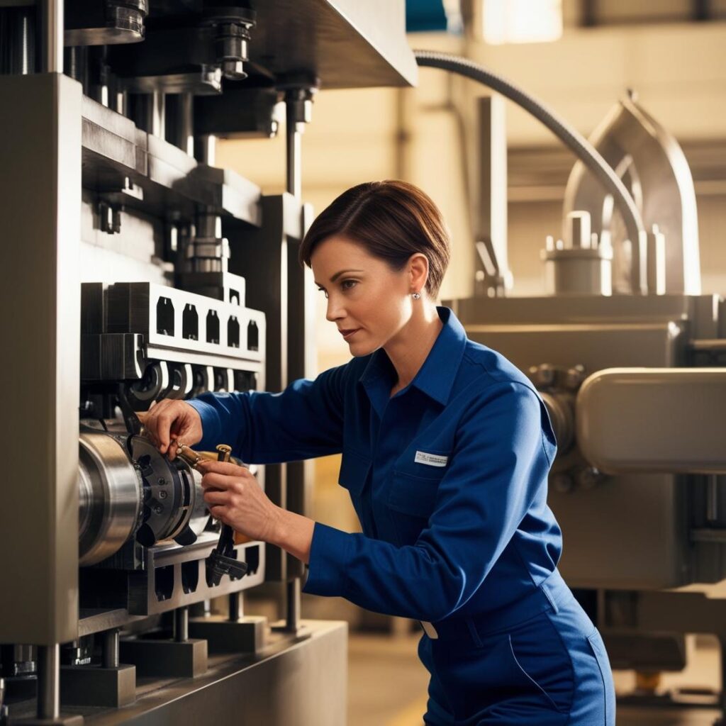 image générée par ia représentant une femme technicienne de maintenance travaillant sur une machine industrielle - Berni